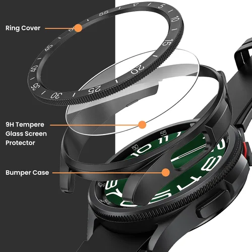 Vista 4 de Pack de [2+2+3] Goton 3 en 1 para Samsung Galaxy Watch 6 Classic de 47 mm, protector de pantalla de 3 piezas de vidrio templado HD anti-vaho + 2
