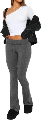 Vista 2 de Hafailia Leggings casuales y suaves para mujer, ajustados, doblados sobre la cintura, pantalones de yoga