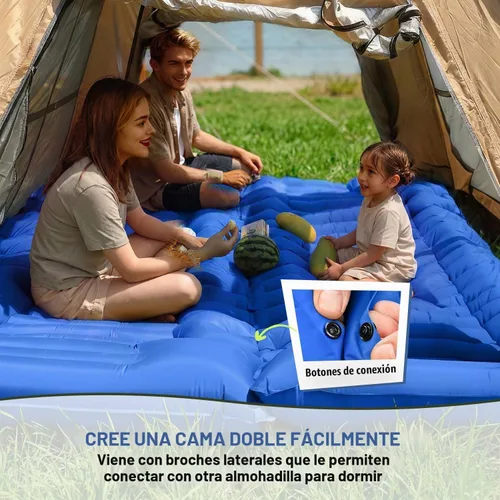 Vista 4 de FUN PAC Almohadilla de dormir para acampar con almohada Bomba de pie incorporada Esterilla de dormir inflable compacta para acampar mochilero Azul