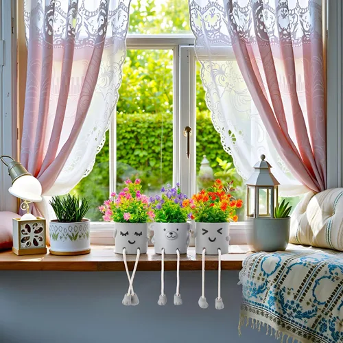Vista 2 de 3 paquetes de lindas plantas falsas, plantas artificiales en maceta kawaii para mesa, escritorio, dormitorio, baño, oficina, estante, pared
