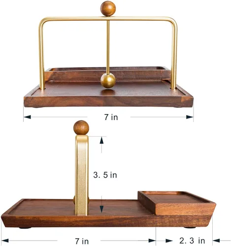Vista 4 de Servilletero de madera con soporte para salero y pimentero, almacenamiento dos en uno para servilletas y botellas de condimentos, soporte