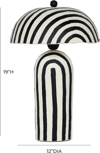 Vista 6 de Tov Furniture Maiori Negra Rayada Lámpara de Mesa de Papel Maché Rayas negras