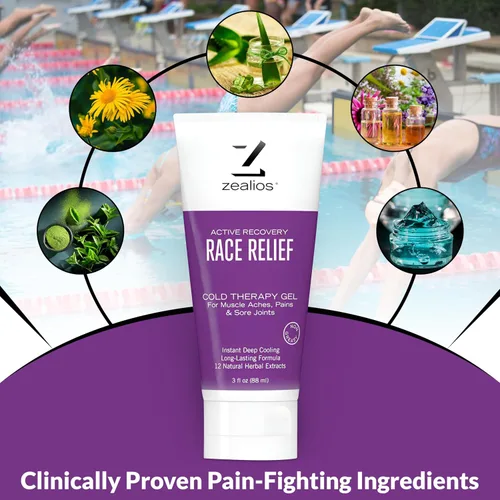 Vista 3 de Zealios Race Relief - Gel de alivio del dolor de mentol, tubo de 3 onzas, gel de alivio del dolor de acción rápida para dolor muscular y artritis