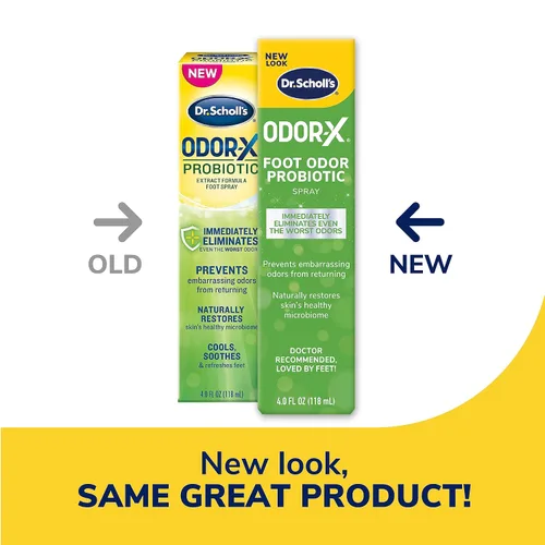 Vista 2 de Dr. Scholl's ODOR-X - Aerosol probiótico de olor para pies, 4 onzas/ Elimina inmediatamente los peores olores - Evita que vuelvan los olores