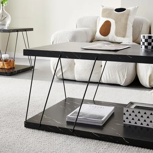Vista 4 de Btrpily Mesa de centro de madera, moderna mesa de centro de mármol, contemporánea, elegante, muebles de alta gama para tu sala de estar