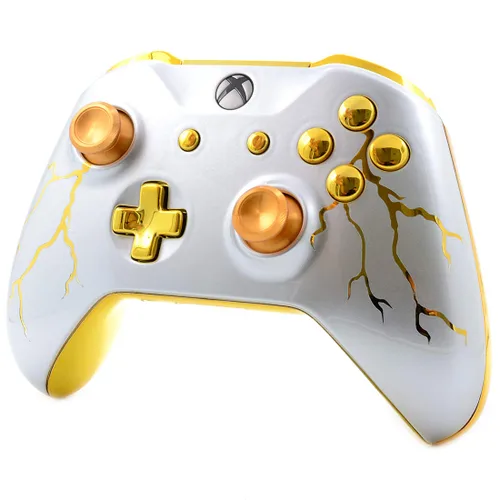 Vista 4 de Gold Thunder" UN-MODDED Custom Controller compatible with Xbox One SX Unique Design (with 3.5 jack)
