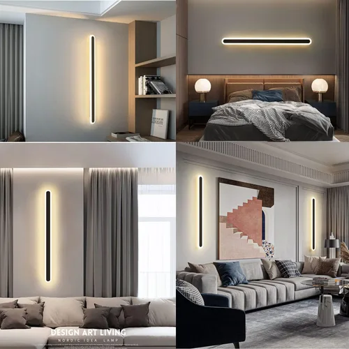 Vista 7 de Paquete de 2 luces LED de pared modernas de 47 pulgadas de largo, 24 W, blanco cálido, 110 V, lámpara de pared rectangular negra, elegante acrílico