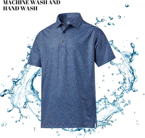Vista 7 de DEOLAX Mens Golf Shirts Performance Moisture Wicking Mens Polo Shirt Fashion Print Dry Fit Golf Shirts Short Sleeve
