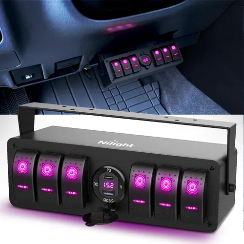 Vista 21 de Nilight - Caja de interruptor basculante (4 cuadrillas, 12 V, SPST, encendido), color naranja Toggle Switches PD Type C and QC 3.0 USB Sockcet