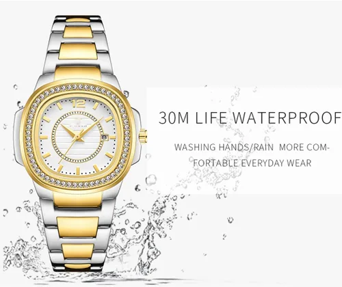 Vista 4 de Relojes de mujer Moda Cuadrado Dial Acero Inoxidable Impermeable Fecha Diamante Damas Vestido Relojes de Pulsera