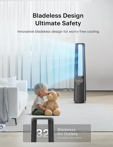 Vista 4 de PELONIS - Ventilador inteligente sin aspas de 40 pulgadas para dormitorio - Ventilador de torre, compatible con Alexa/Google/WiFi, motor DC, 6