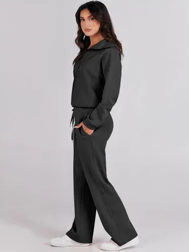 Vista 3 de ANRABESS Women 2 Piece Outfits Sweatsuit Set 2023 Fall Oversized Half Zip Sweatshirt Wide Leg Sweatpant Lounge Set Tracksuit