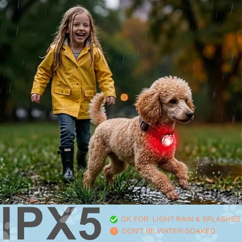Vista 7 de Paquete de 2 luces para collar de perro, recargable USB-C con clip, luz LED impermeable de seguridad para mascotas con correa de silicona ajustable