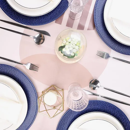 Vista 7 de Platos de carga azul marino con bordes abalorios, juego de 6 platos de plástico para bodas a granel para platos de cena, decoración de mesa