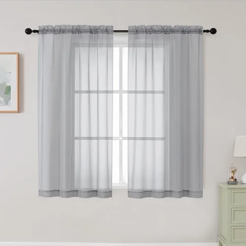 Vista 282 de 2 paneles de cortinas traslúcidas blancas para dormitorio, sala de estar, 96 pulgadas de largo, modernas, suaves, ligeras, con bolsillo para barra