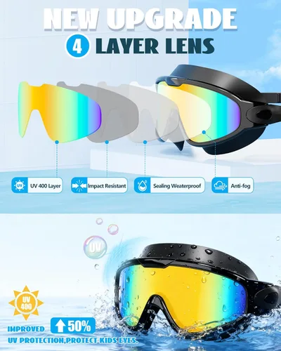 Vista 8 de Aegend Nuevo paquete de 2 gafas de natación de visión amplia para niños, gafas antivaho/anti-UV sin fugas con tapones para los oídos para niños de 3