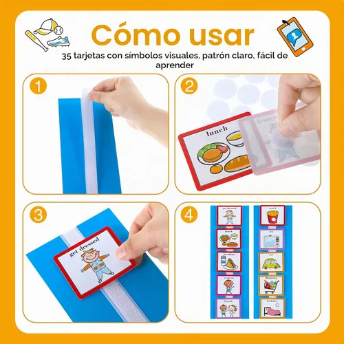 Vista 3 de 35 tarjetas visuales de horario, tarjetas de rutina, tabla de tareas en el hogar, materiales de aprendizaje para autismo, con 35 puntos de gancho