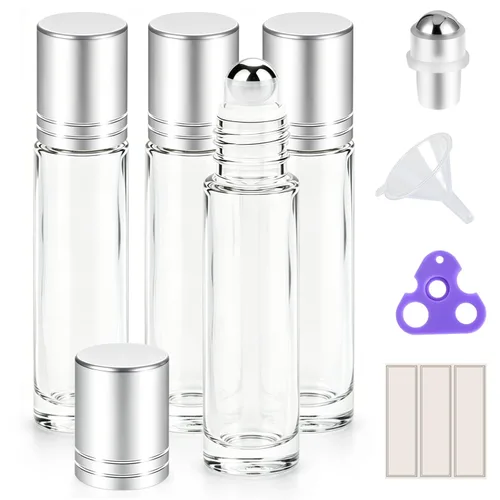 Vista 16 de PrettyCare 6 piezas, botellas roll-on de 10 ml para aceites esenciales con bola de rodillo de acero inoxidable - Botellas rellenables a prueba