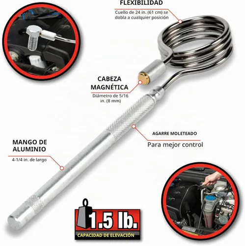 Vista 2 de Performance Tool W83191 Herramienta de recogida magnética flexible con mango de aluminio moleteado de 24 pulgadas