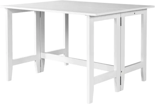 Vista 7 de Mesa de comedor extensible de madera de granja con hojas colgantes para lugares pequeños, color blanco TJ429