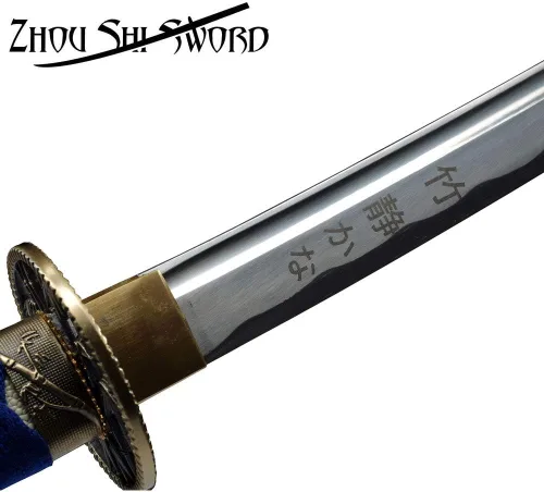 Vista 5 de Samurai Katana Warrior Sharp Sword 1060 Acero de alto carbono Espiga completa Forja de mano japonesa vaina