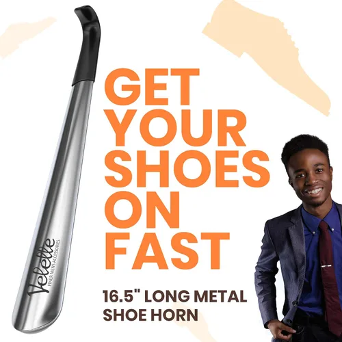 Vista 2 de Velette Metal Shoe Horn - 16.5" Long Handle Shoe Horns for Seniors, Men, Women and Kids - Shoehorn for Boots and Cowboy Boots