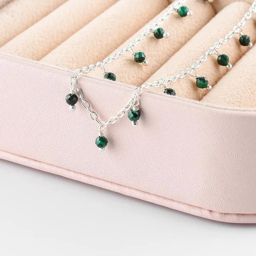 Vista 17 de Yanara Tobilleras de piedras preciosas para mujer, piedra natal natural, chapada en plata, joyería hecha a mano en 8.5 + 1.5 pulgadas, cristales