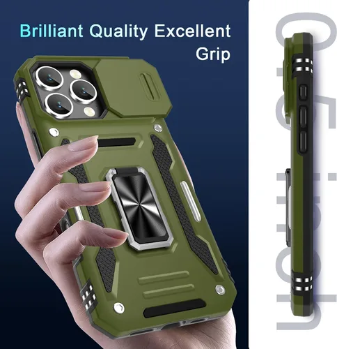 Vista 383 de DEERLAMN Funda para iPhone Xs Max con funda deslizante para cámara + protector de pantalla, soporte giratorio de anillo de grado militar a prueba