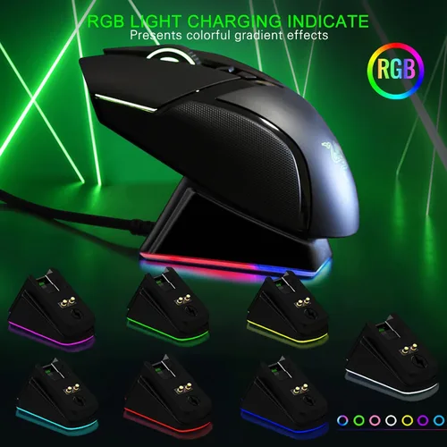 Vista 2 de Base de carga para mouse inalámbrico Razer Viper Ultimate Naga Pro DeathAdder V2 Pro y Basilisk Ultimate Magnetic Charging RGB Lights Indicador