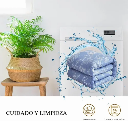 Vista 6 de Flysheep Juego de edredón reversible floral tamaño individual, juego de ropa de cama con estampado botánico blanco y azul, microfibra ultra suave