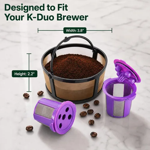 Vista 2 de Cesta de filtro de café reutilizable de malla para cafetera Keurig K Duo (Gen 2) y Keurig K-Duo Essentials, con 2 cápsulas recargables K Cup