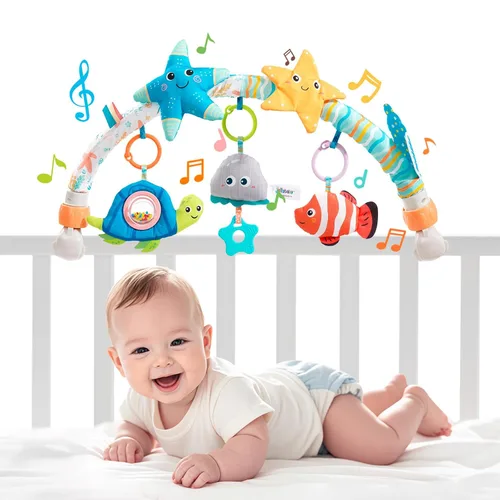 Vista 9 de Jollybaby Moisés cochecito móvil de juguete para bebé de 0 a 6 a 12 meses, juguete colgante de arco con clip para bebé, juguete Montessori sensorial