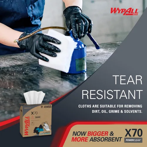 Vista 6 de WypAll PowerClean X70 Paños de Servicio Mediano (41455), Caja Emergente, Toallas de Larga Duración, Blanco