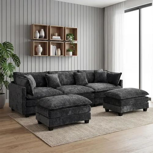 Vista 7 de Sofá seccional, cómodo sofá modular de nube, sofá modular de asiento profundo, sofá moderno en la nube, sofás modulares para sala de estar, Beige