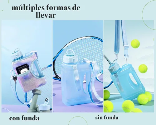 Vista 7 de H2O Capsule Paquete económico de botella de agua cuadrada de medio galón, botella de agua de 2.2 L con correa, 2 fundas, tapa con popote cubierta