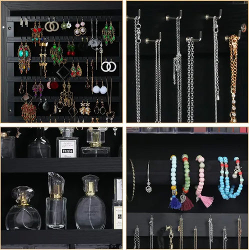 Vista 3 de Lavievert Jewelry Armoire - Armario de joyería con cerradura de 47.2 pulgadas de alto, organizador de exhibición de joyas montado en la paredpuerta