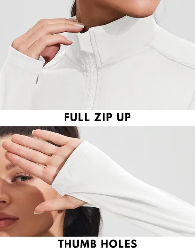 Vista 3 de PINSPARK Chaquetas atléticas para mujer, chaqueta de entrenamiento ajustada con cremallera completa, para correr, gimnasio, yoga, deportes, tops