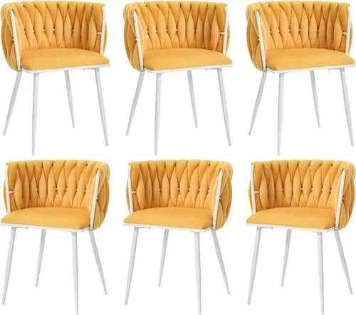 Vista 10 de Juego de 2 sillas de comedor de terciopelo, sillas laterales tapizadas tejidas con patas de metal negro, sillas decorativas modernas, sillas