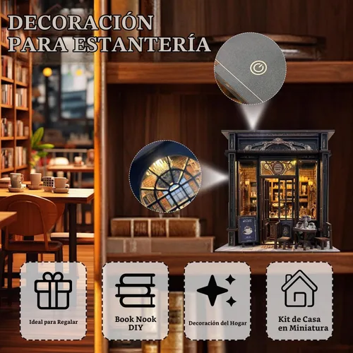 Vista 3 de Kit de rincón de libros para cafetería, kit de casa en miniatura con luz