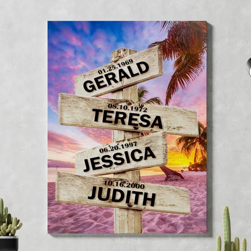 Vista 12 de Chiside Letrero de calle familiar con nombre, lienzo artístico para decoración del hogar, lienzo personalizado con nombres de familia, fecha