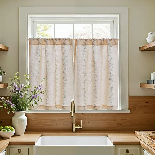 Vista 60 de Jinchan - Cortinas de lino texturizado para cocina, 24 pulgadas, natural, 2 paneles Mezcla de lino beige natural