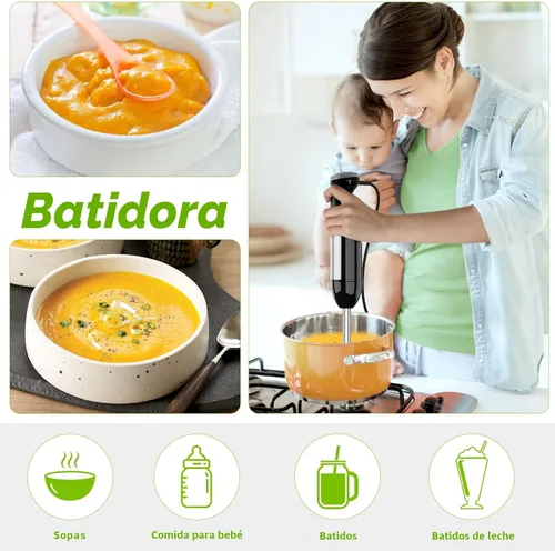 Vista 3 de Bonsenkitchen - Batidora de inmersión con procesador de alimentos, 20 velocidades y modo Turbo 4-in-1 Emulsion Hand Blender, Egg Whisk, 24 oz
