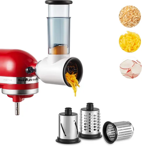 Vista 8 de Accesorio Rebanador Triturador de Acero Inoxidable para Batidora de Pie KitchenAid, Incluye Rallador de Queso, Polvo Molido, Rebanador Triturador