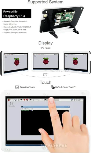 Vista 4 de waveshare Kit de pantalla compatible con Raspberry Pi 4 Modelo B 7 pulgadas LCD táctil capacitiva micro tarjeta y etc.