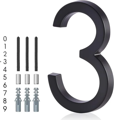 Vista 19 de Números de casa de 5 pulgadas para exterior, dirección de metal número 8, diseño moderno, acabado con recubrimiento en polvo negro resistente a