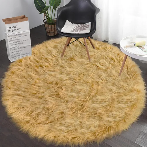Vista 8 de Mini alfombra redonda negra de piel de oveja sintética de 15.7 pulgadas, alfombra circular esponjosa para silla, alfombra peluda para escritorio