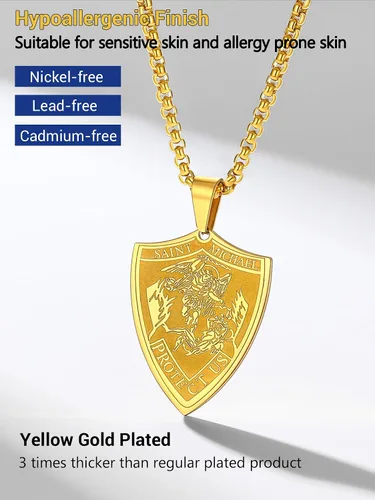 Vista 5 de Prosteel. - Collar con dije y cadena de San Miguel Arcángel, joyería religiosa católica.