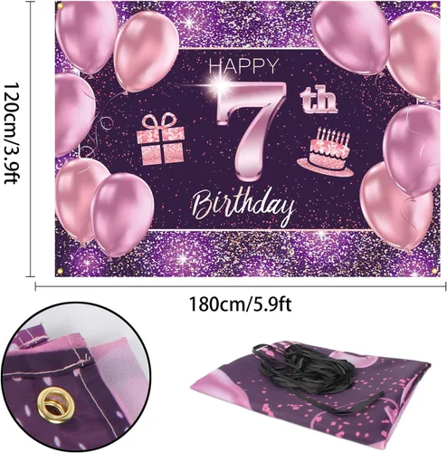 Vista 2 de pancarta grande rosa con texto en inglés “Happy Birthday