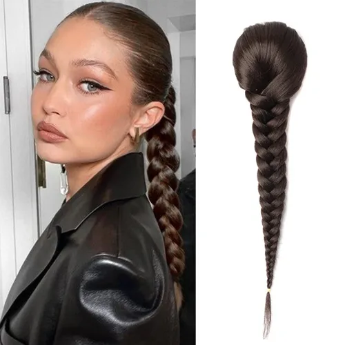 Vista 8 de Extensiones de cola de caballo trenzadas de espina de pescado de 15 pulgadas, extensiones de cabello sintético rizado con cordón de cola de caballo