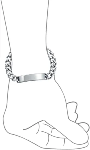 Vista 3 de Bling Jewelry Cadena de eslabones cubanos chapada en nombre de identificación para hombre, nombre personalizado, grabado en tono plateado, acero